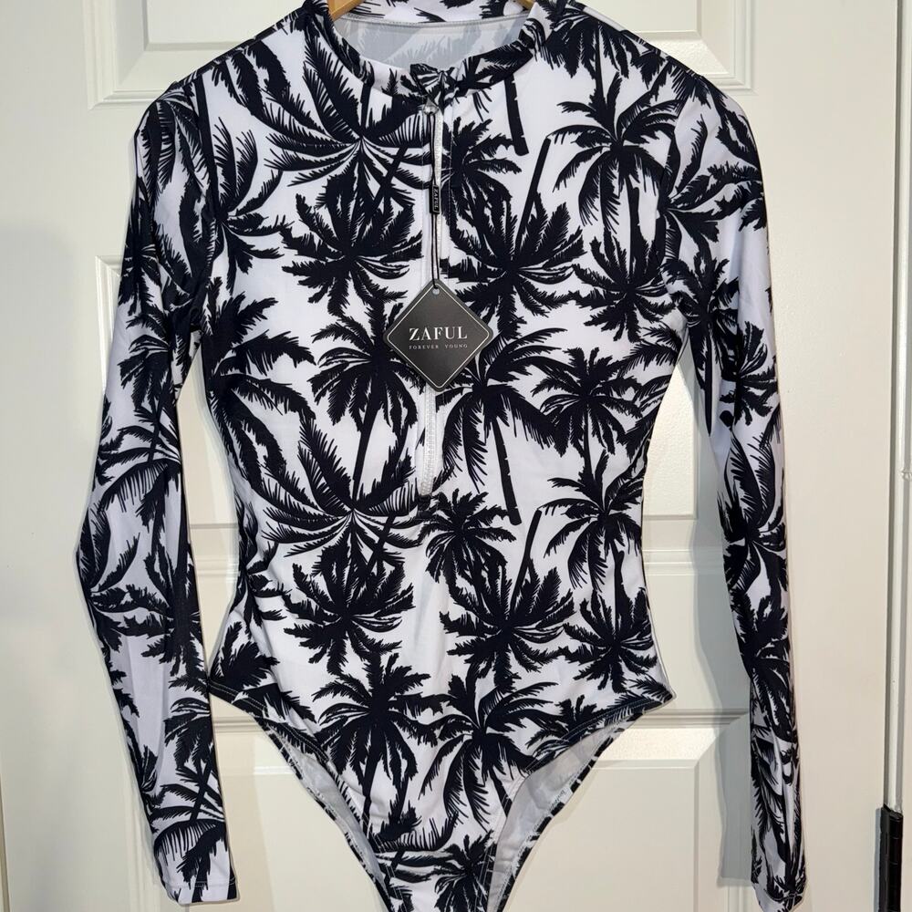 ZAFUL Women's Long Sleeve Zip Up One-Piece Surfing Swimsuit, Size M